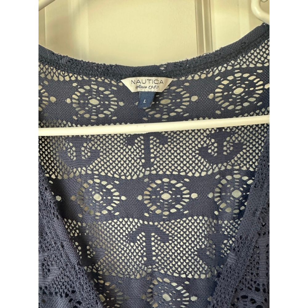 Women's Nautica Blue Mesh Long Sleeve Cover-Up Size L - Picture 2 of 6